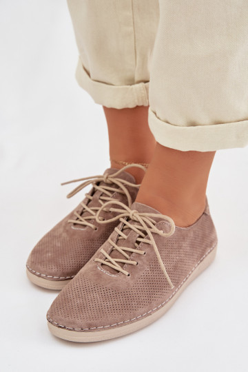 Women's Semi-High Shoes Made of Natural Suede S.Barski LR61-7080 Dark Beige