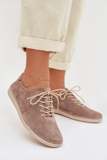 Women's Semi-High Shoes Made of Natural Suede S.Barski LR61-7080 Dark Beige 2