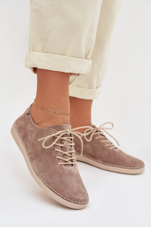 Women's Semi-High Shoes Made of Natural Suede S.Barski LR61-7080 Dark Beige