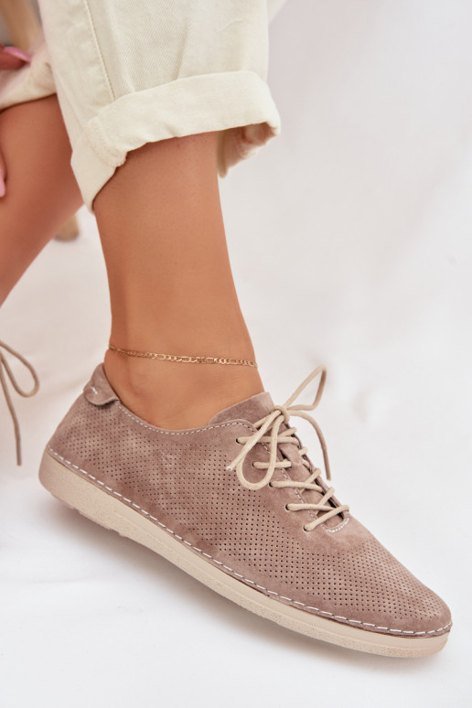 Women's Semi-High Shoes Made of Natural Suede S.Barski LR61-7080 Dark Beige