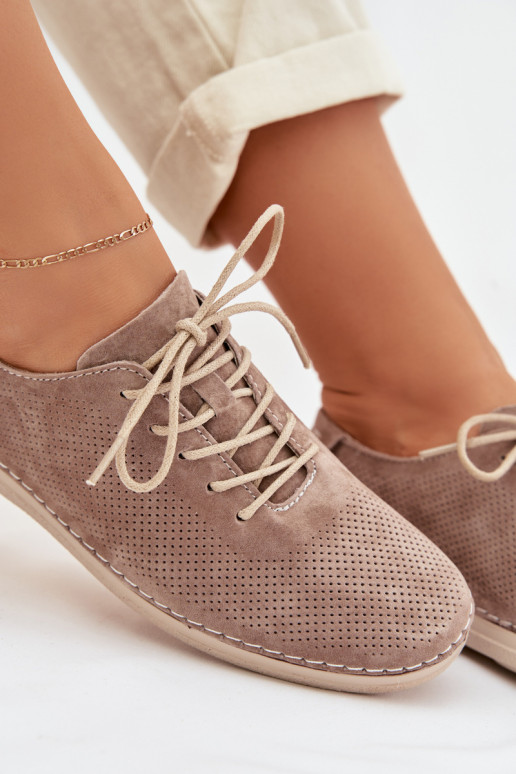 Women's Semi-High Shoes Made of Natural Suede S.Barski LR61-7080 Dark Beige