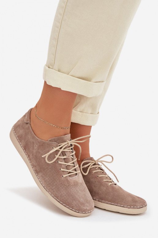 Women's Semi-High Shoes Made of Natural Suede S.Barski LR61-7080 Dark Beige