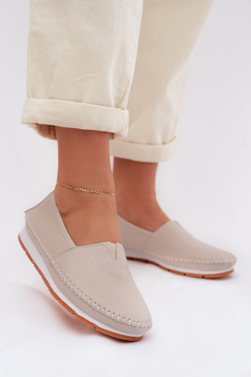 Leather Women's Loafers S.Barski LR61-7051 Beige 2