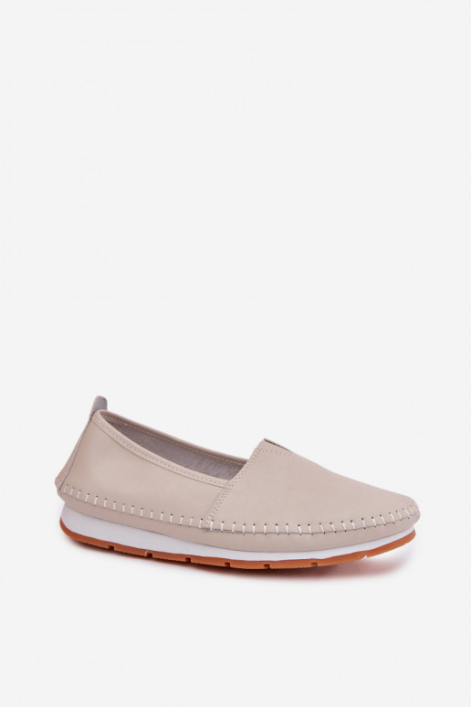 Leather Women's Loafers S.Barski LR61-7051 Beige
