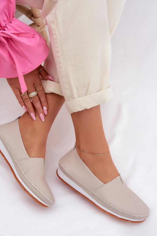 Leather Women's Loafers S.Barski LR61-7051 Beige