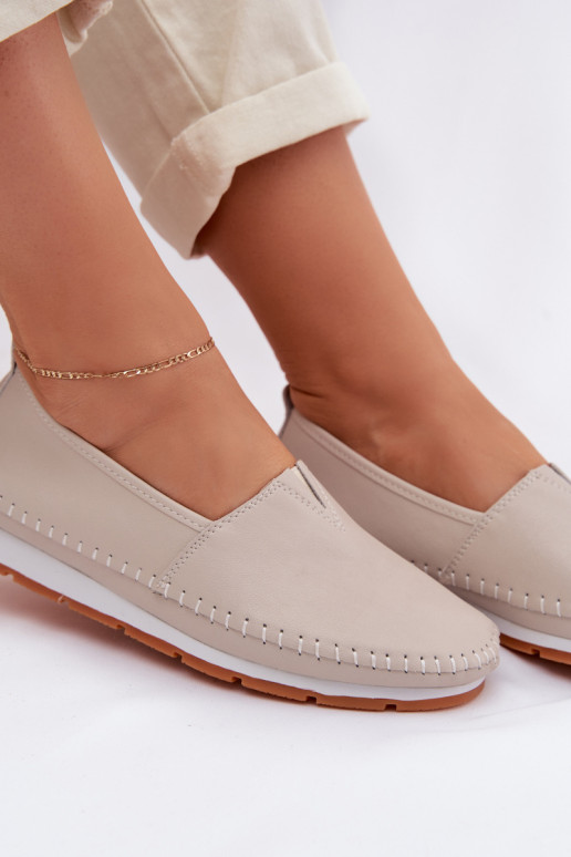 Leather Women's Loafers S.Barski LR61-7051 Beige