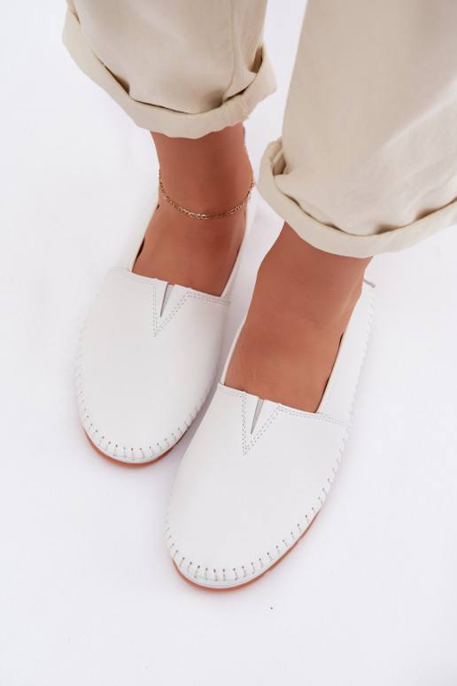 Skórzane Półbuty Damskie S.Barski LR61-7051 Białe