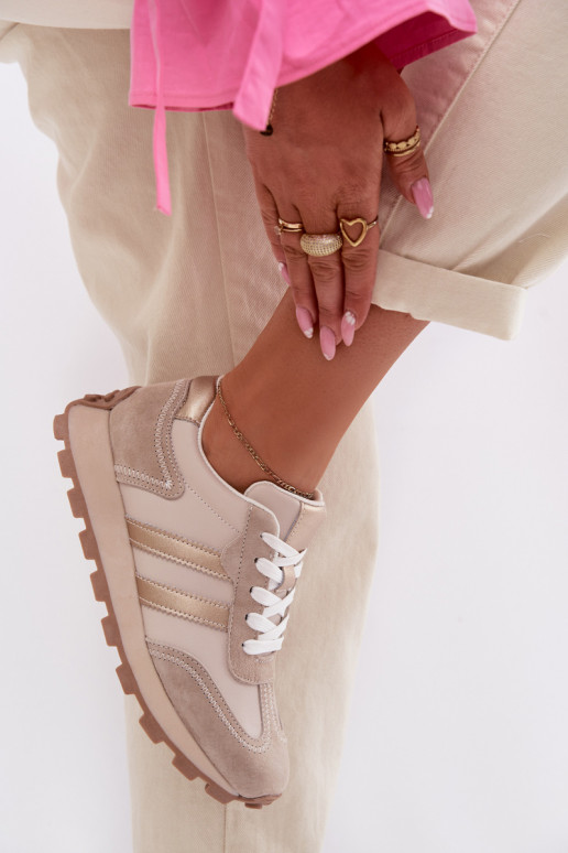 Leather Women's Sneakers On Platform S.Barski LR61-7096 Beige