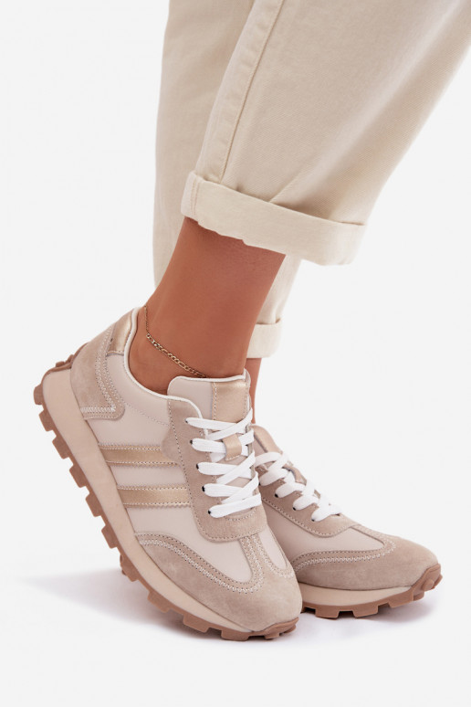 Leather Women's Sneakers On Platform S.Barski LR61-7096 Beige