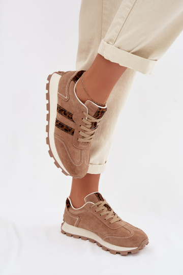 Women's Suede Sneakers Platform Leopard Print LR61-7071 Brown