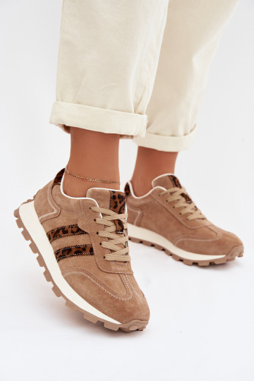 Women's Suede Sneakers Platform Leopard Print LR61-7071 Brown 2