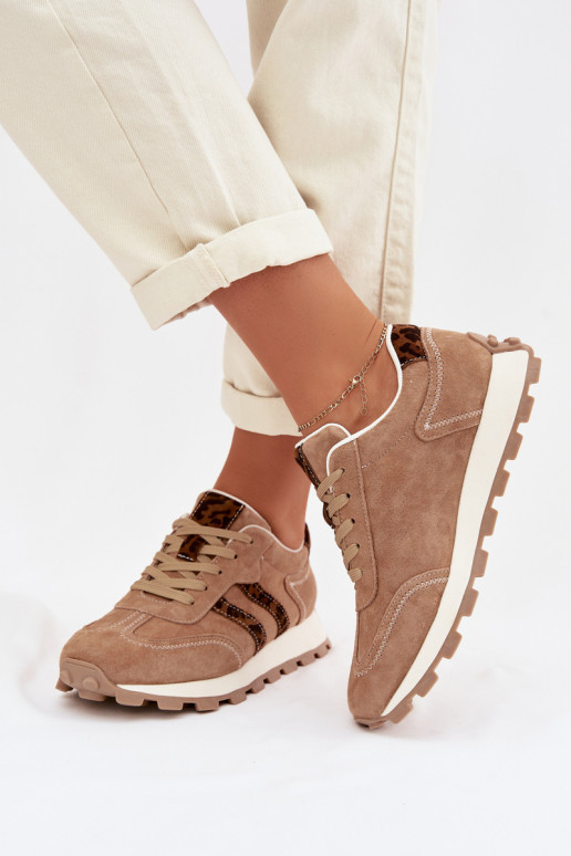 Women's Suede Sneakers Platform Leopard Print LR61-7071 Brown