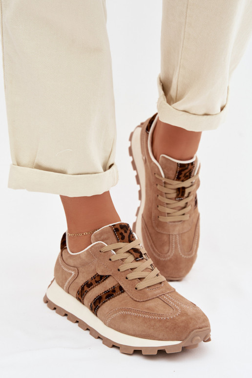 Women's Suede Sneakers Platform Leopard Print LR61-7071 Brown