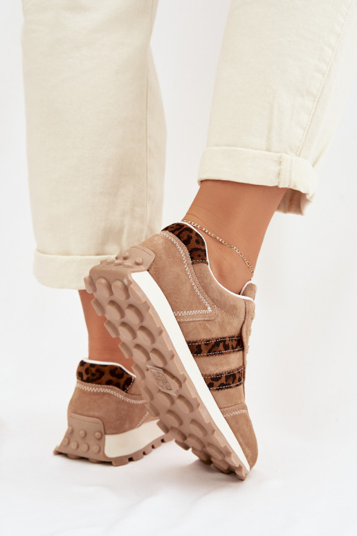 Zamszowe Sneakersy Damskie Na Platformie Panterka S.Barski LR61-7071 Brązowe