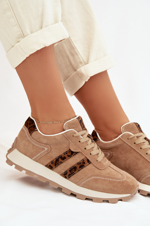 Women's Suede Sneakers Platform Leopard Print LR61-7071 Brown