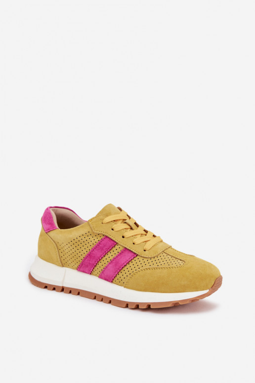 Sneakersy DamskiewithNaturalnego Zamszu Żółte Marceline
