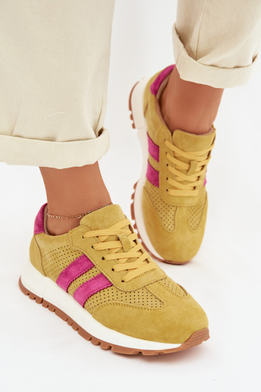 Women's Sneakers Made of Genuine Suede Yellow Marceline