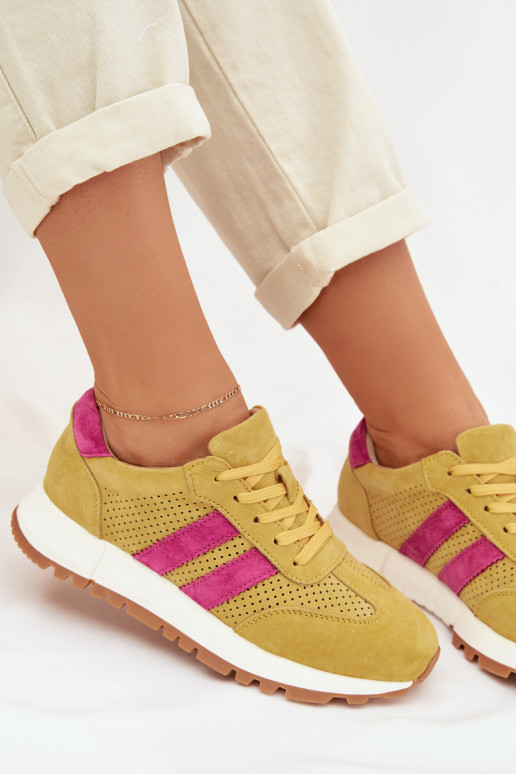 Women's Sneakers Made of Genuine Suede Yellow Marceline