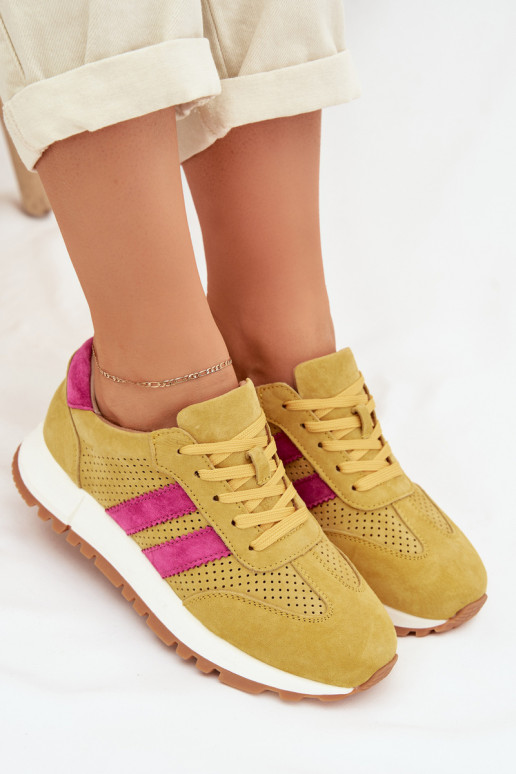 Women's Sneakers Made of Genuine Suede Yellow Marceline