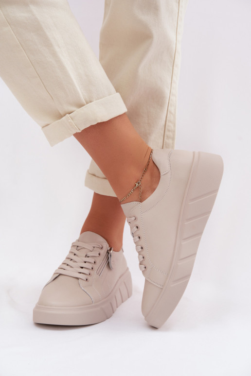 Skórzane Półbuty DamskiewithZamkiem Beżowe Althea