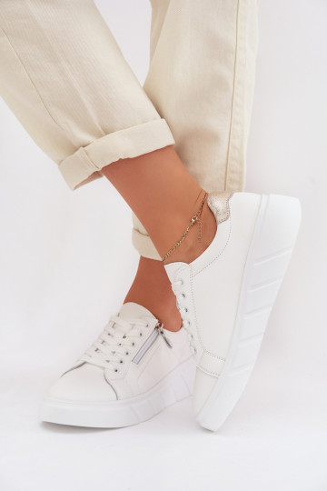 Leather Women's Loafers With Zipper White Althea