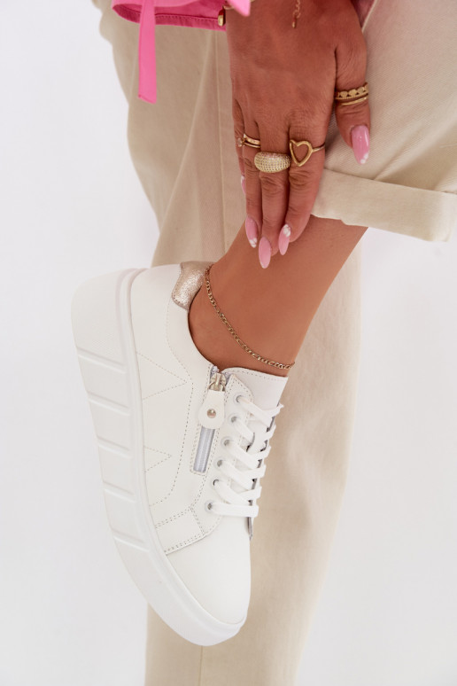 Leather Women's Loafers With Zipper White Althea