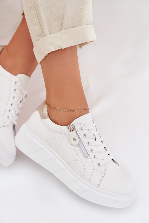 Leather Women's Loafers With Zipper White Althea