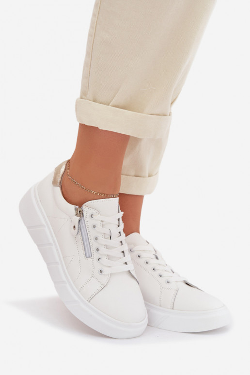 Leather Women's Loafers With Zipper White Althea