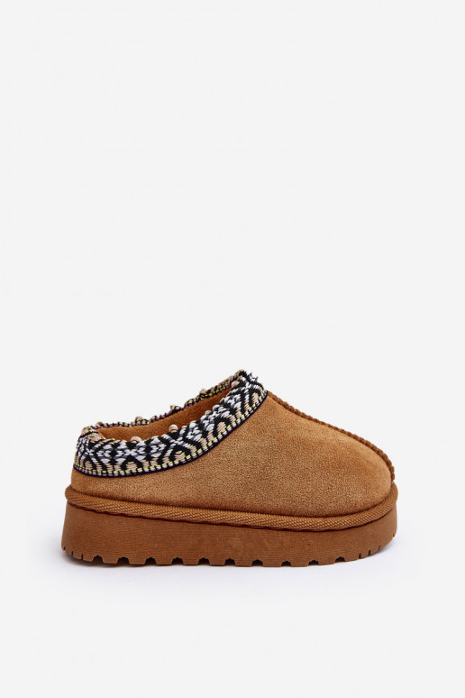 Kapcie Dziecięce Wsuwane Ocieplane Camel Olivane