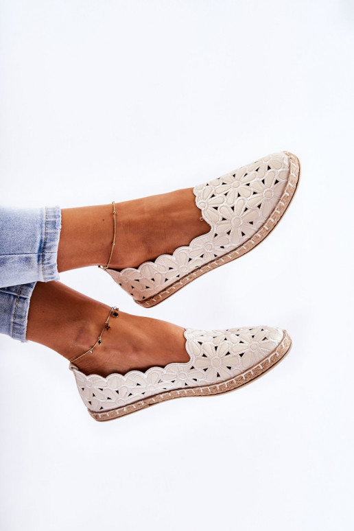 Damskie Wsuwane Baleriny W Kwiaty Białe Vennice