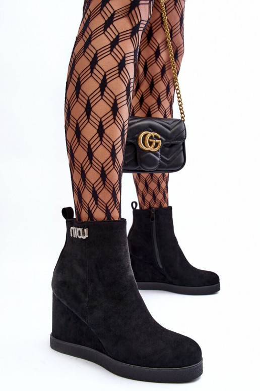 Leather Lined Heeled Boots With Ornamentation Black Vere