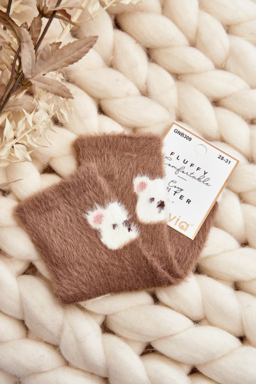 Brown Children's Furry Socks with Bear 2