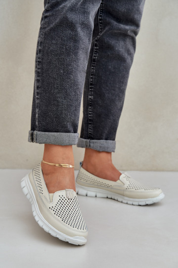 Lightweight Leather Perforated Loafers Women's Platform Beige Tanelora 2