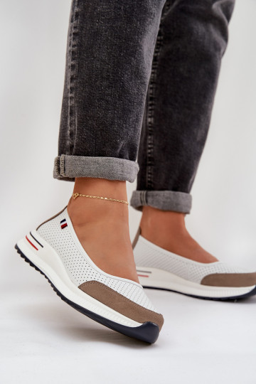 Leather Wedge Ballet Flats White Nelviera 2