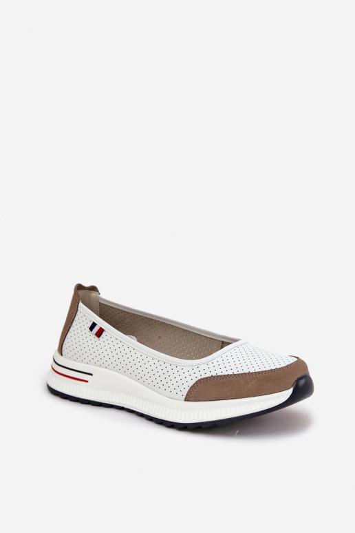 Leather Wedge Ballet Flats White Nelviera