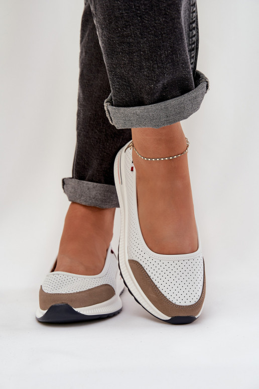 Leather Wedge Ballet Flats White Nelviera