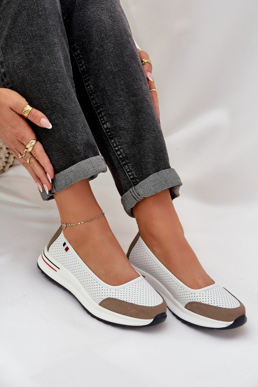 Leather Wedge Ballet Flats White Nelviera