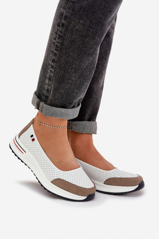 Leather Wedge Ballet Flats White Nelviera