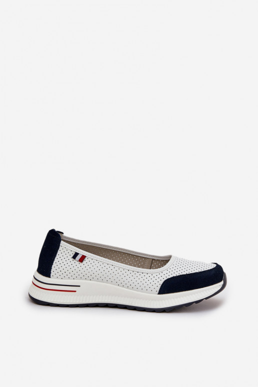 Leather Wedge Ballet Flats White-Navy Nelviera