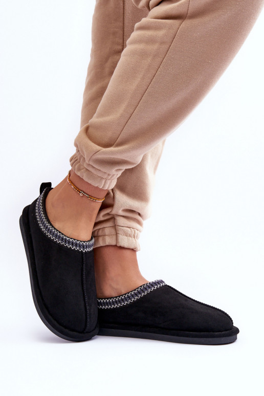 Women's Suede Slippers With Fur Black Polinna