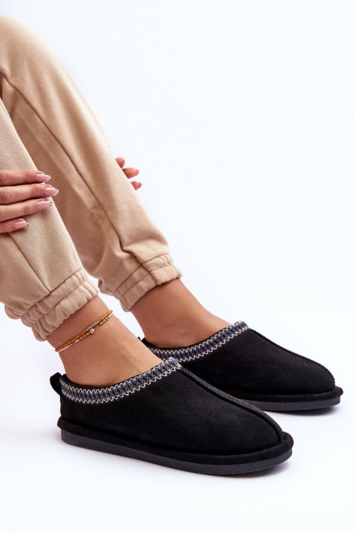 Women's Suede Slippers With Fur Black Polinna