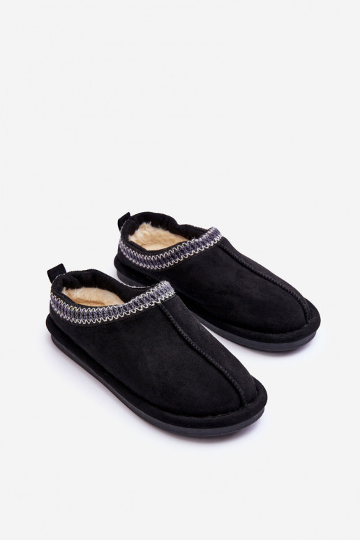 Women's Suede Slippers With Fur Black Polinna