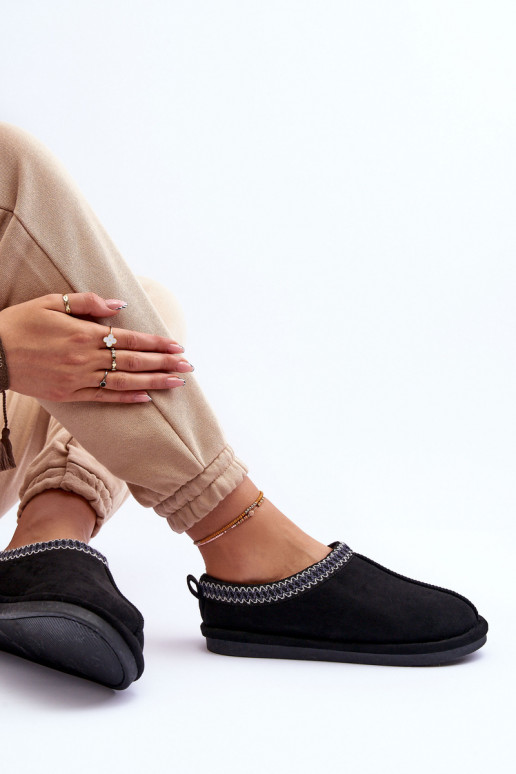 Women's Suede Slippers With Fur Black Polinna