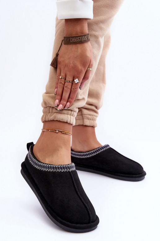 Women's Suede Slippers With Fur Black Polinna