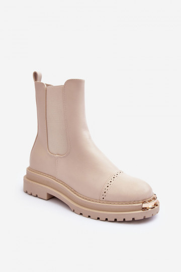 Women's Leather Ankle Boots Beige Nialee 2