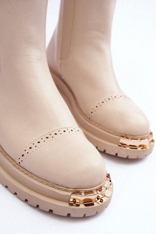 Women's Leather Ankle Boots Beige Nialee