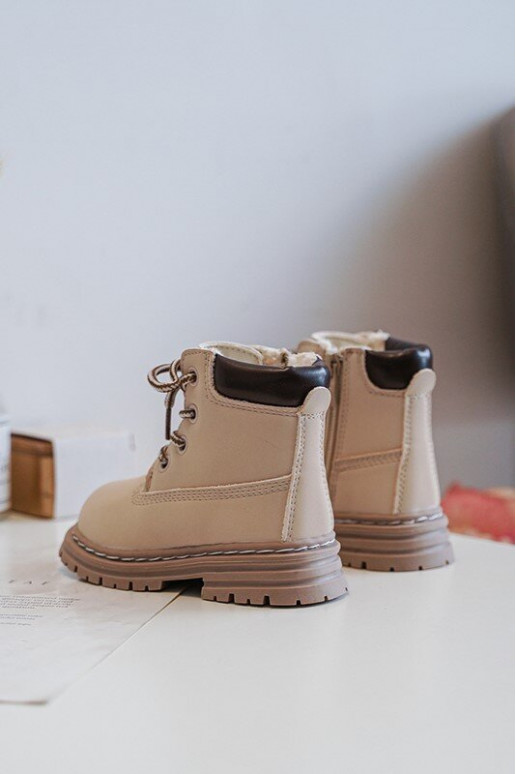 Children's Trapper Boots with Zip Beige Bansi