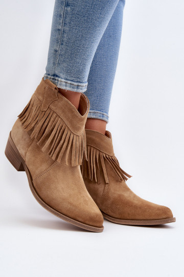 Zazoo 3430 Suede Women's Boots with Fringes Beige 2