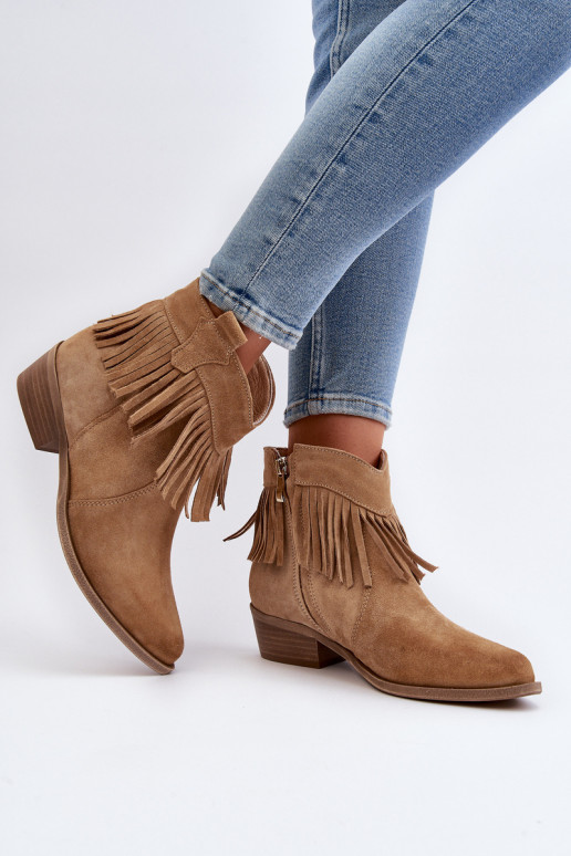 Zazoo 3430 Suede Women's Boots with Fringes Beige