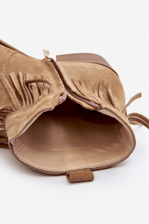 Zazoo 3430 Suede Women's Boots with Fringes Beige